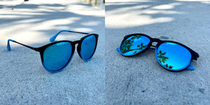 Black to Blue Gradient Sunglasses With Black Metal Arms and Polarized Lt Blue Lenses