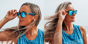 Glossy Navy Blue and Grey Gradient Sunglasses With Light Blue Mirrored Lenses