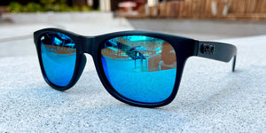 Black Sunglasses With Light Blue Mirrored Lenses