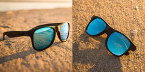 Black Sunglasses With Light Blue Mirrored Lenses