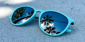 Teal Sunglasses With Black Metal Arms and Polarized Silver Mirror Lenses