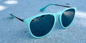 Teal Sunglasses With Black Metal Arms and Polarized Silver Mirror Lenses