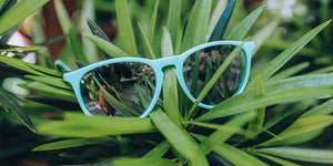 Teal Sunglasses With Black Metal Arms and Polarized Silver Mirror Lenses