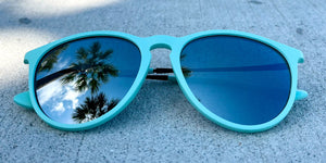 Teal Sunglasses With Black Metal Arms and Polarized Silver Mirror Lenses