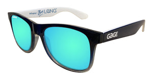 Glossy Navy Blue and Grey Gradient Sunglasses With Light Blue Mirrored Lenses