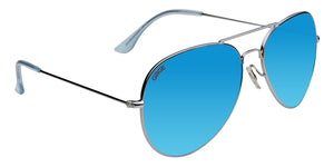 Silver Sunglasses With Polarized Sky Blue Mirrored Lenses