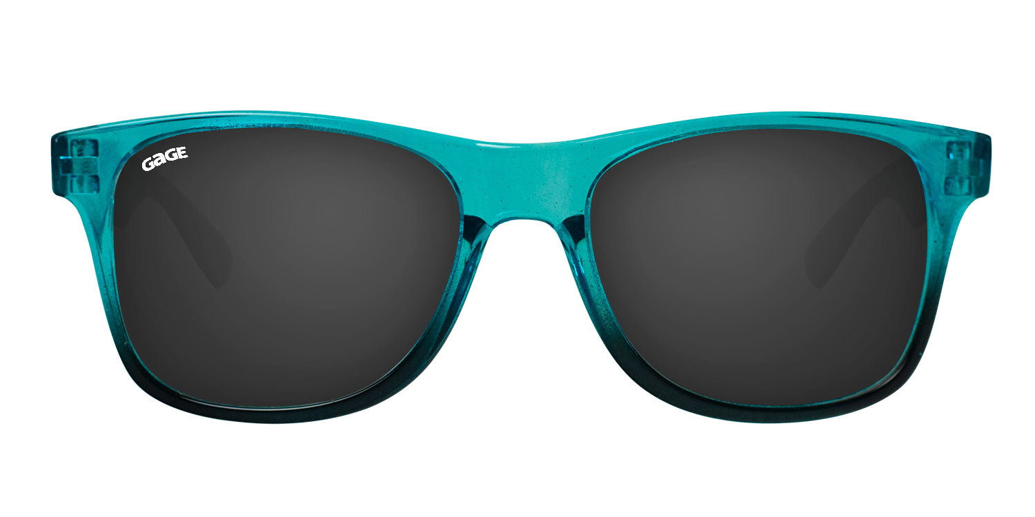 Glossy Teal and Black Gradient Sunglasses With Smoke Lenses