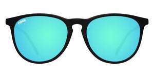 Black Round Eye Sunglasses With Light Blue Lenses