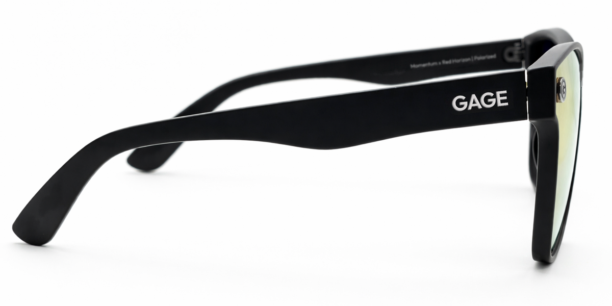Black sunglasses with 'GAGE' branding on a white background