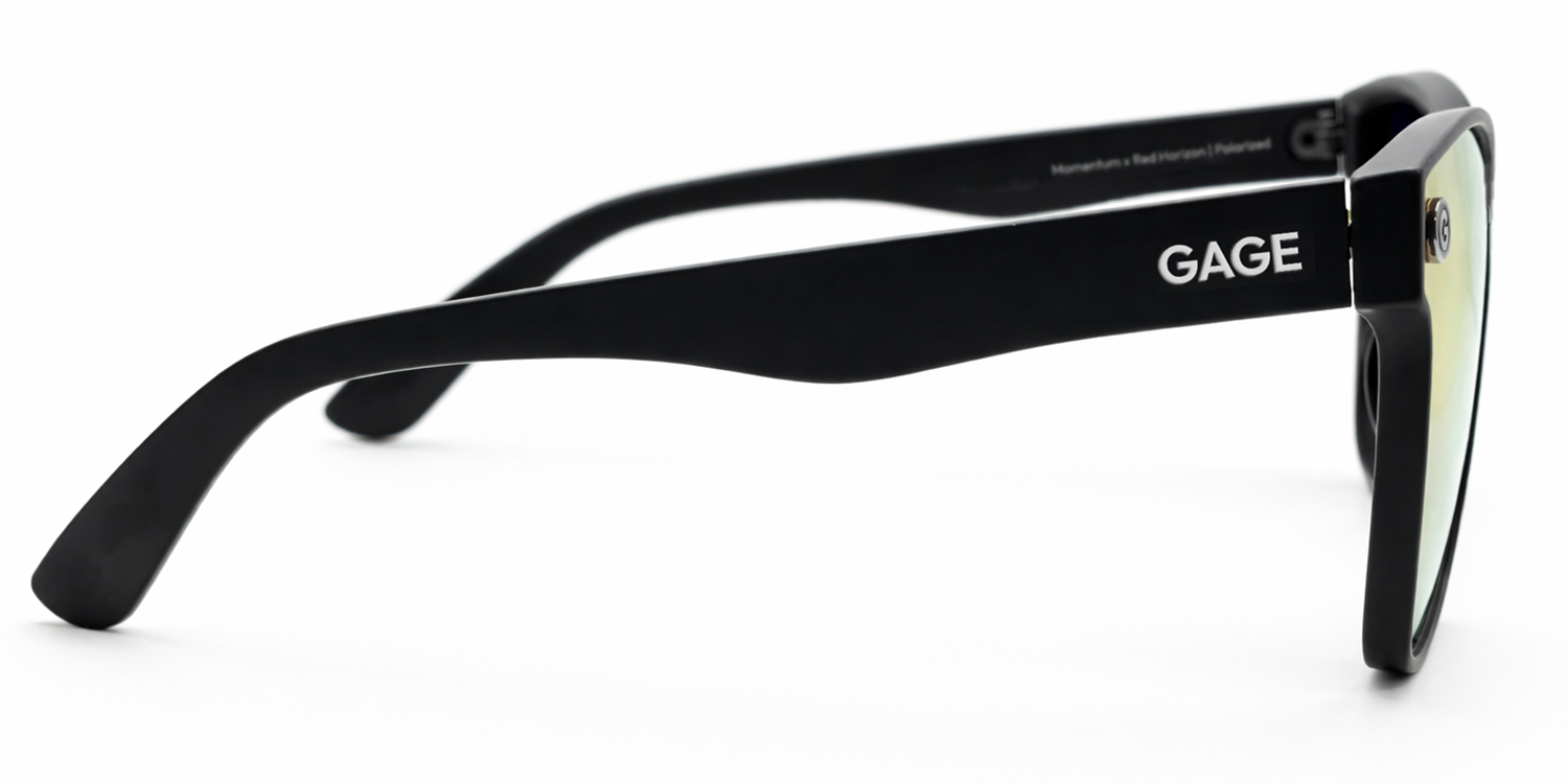 Black sunglasses with 'GAGE' branding on a white background
