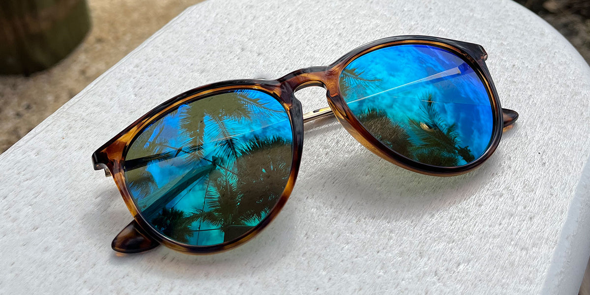 Tortoise Shell Sunglasses With Gold Metal Arms and Polarized Blue-Green Lenses