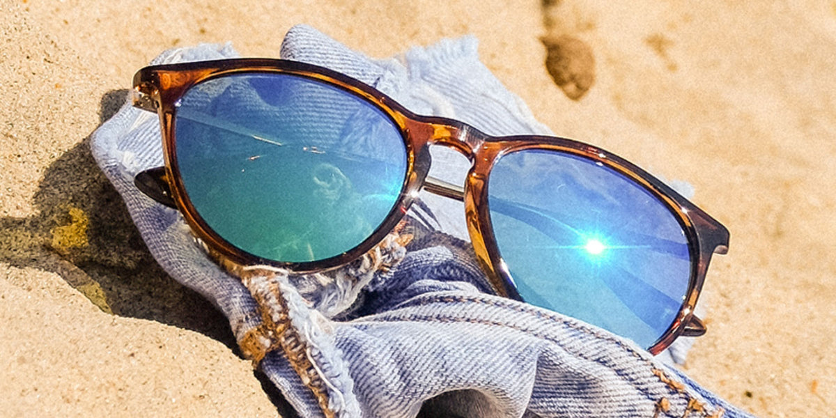 Tortoise Shell Sunglasses With Gold Metal Arms and Polarized Blue-Green Lenses