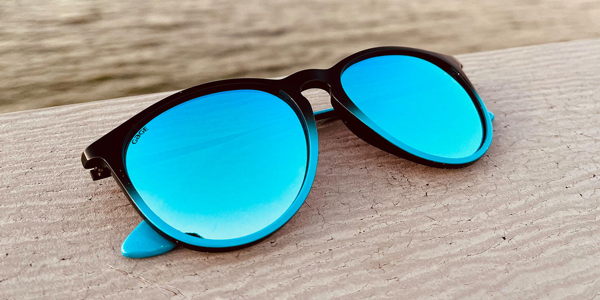 Black to Blue Gradient Sunglasses With Black Metal Arms and Polarized Lt Blue Lenses