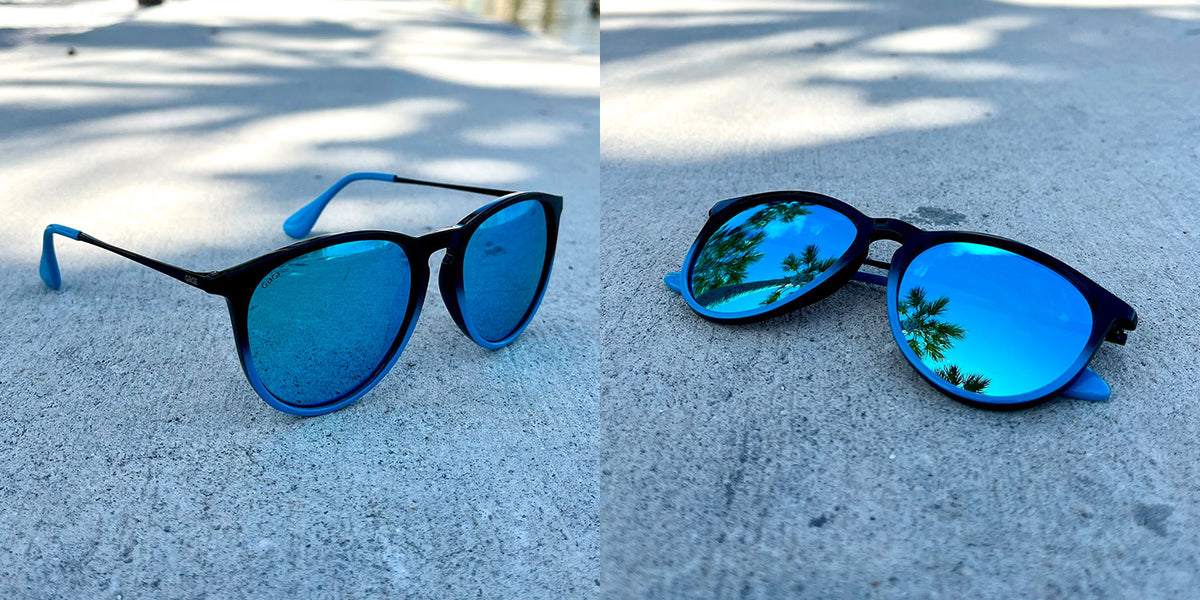 Black to Blue Gradient Sunglasses With Black Metal Arms and Polarized Lt Blue Lenses