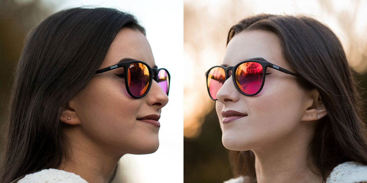 Black Round Eye Sunglasses With Berry Pink Lenses