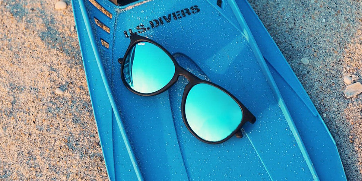 Black Round Eye Sunglasses With Light Blue Lenses