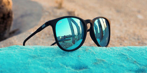 Black Round Eye Sunglasses With Light Blue Lenses