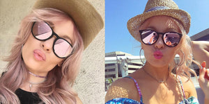 Black Round Eye Sunglasses With Rose Pink Lenses