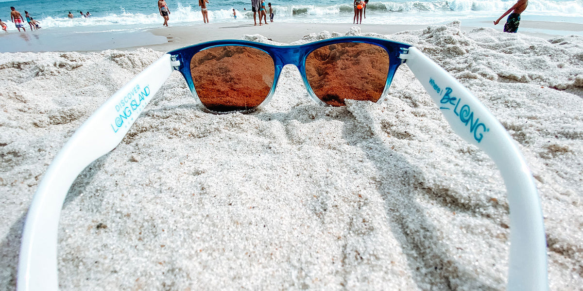Glossy Navy Blue and Grey Gradient Sunglasses With Light Blue Mirrored Lenses