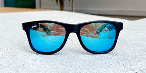 Black Sunglasses With Light Blue Mirrored Lenses
