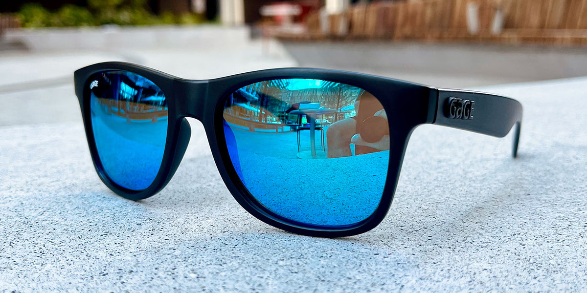 Black Sunglasses With Light Blue Mirrored Lenses