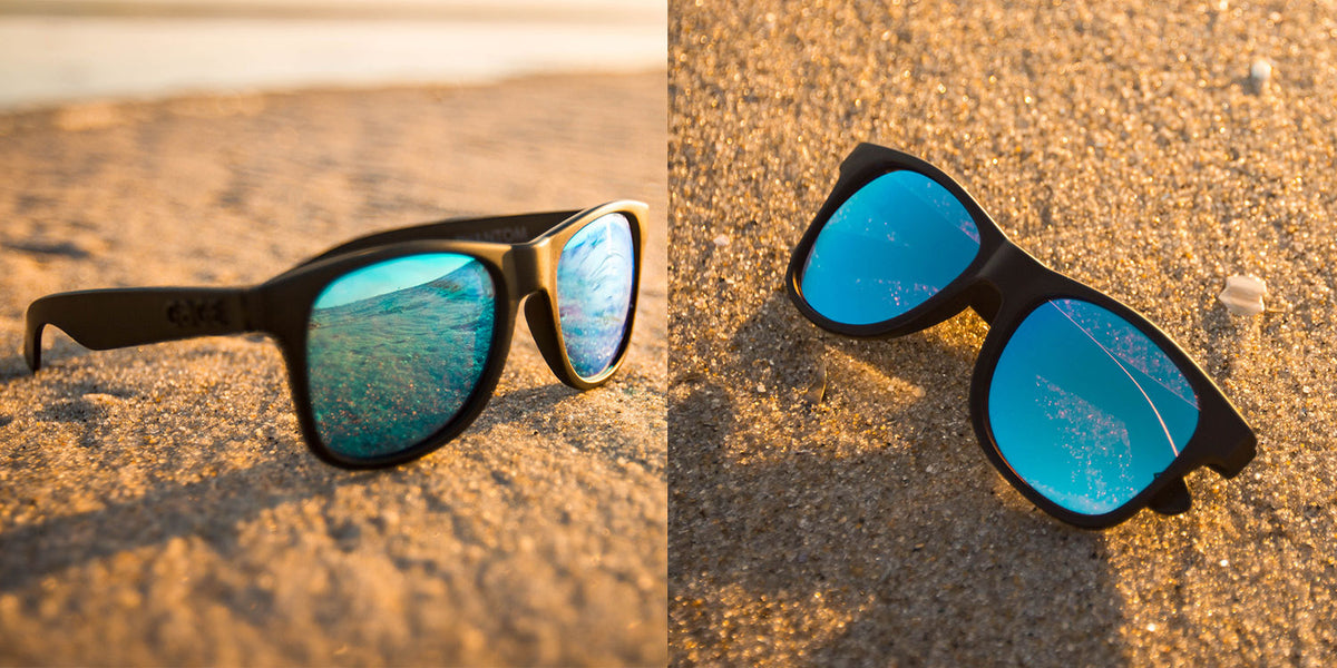 Black Sunglasses With Light Blue Mirrored Lenses