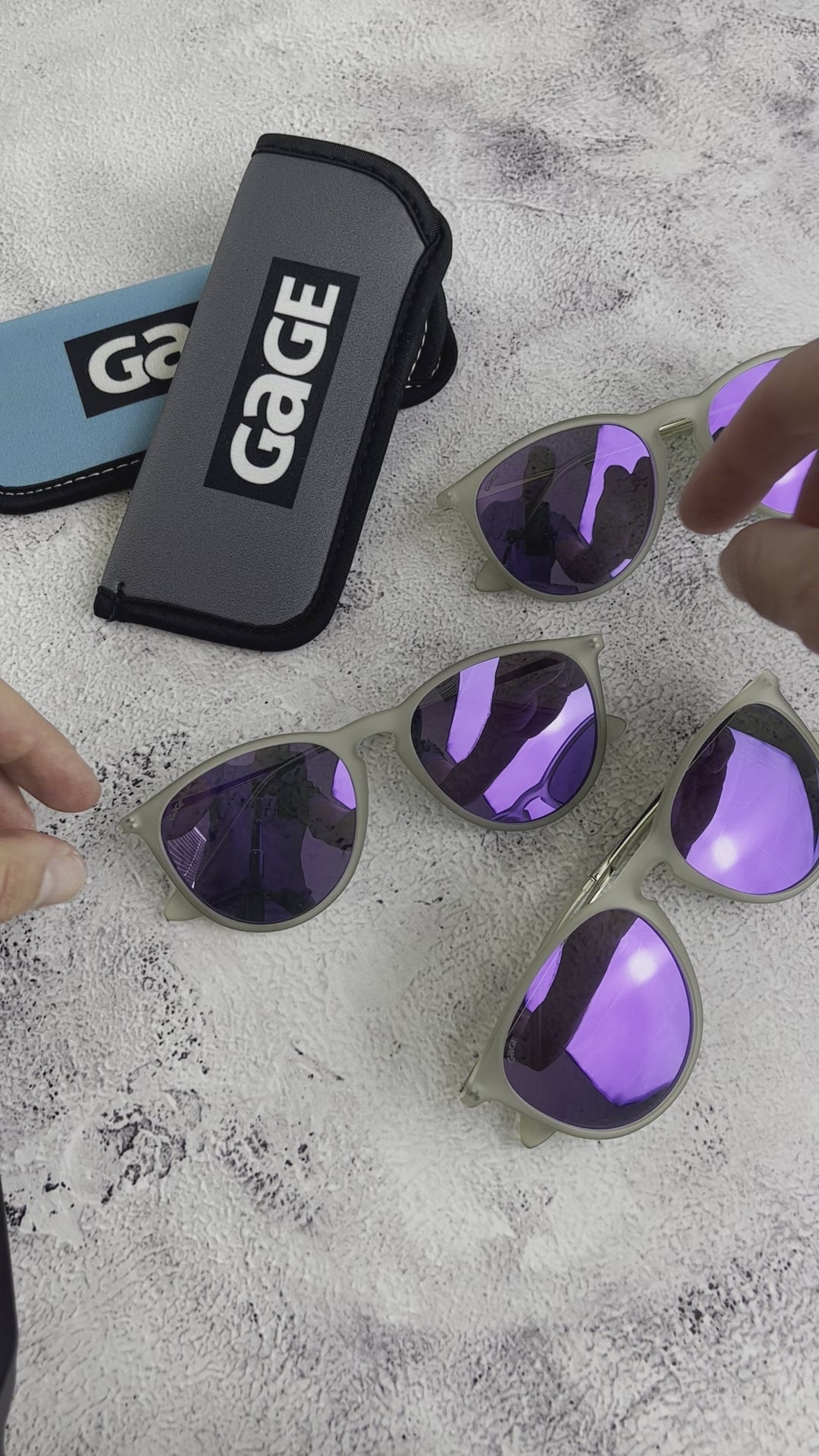 Transparent Matte Grey Sunglasses With Silver Metal Arms and Polarized Purple Lenses