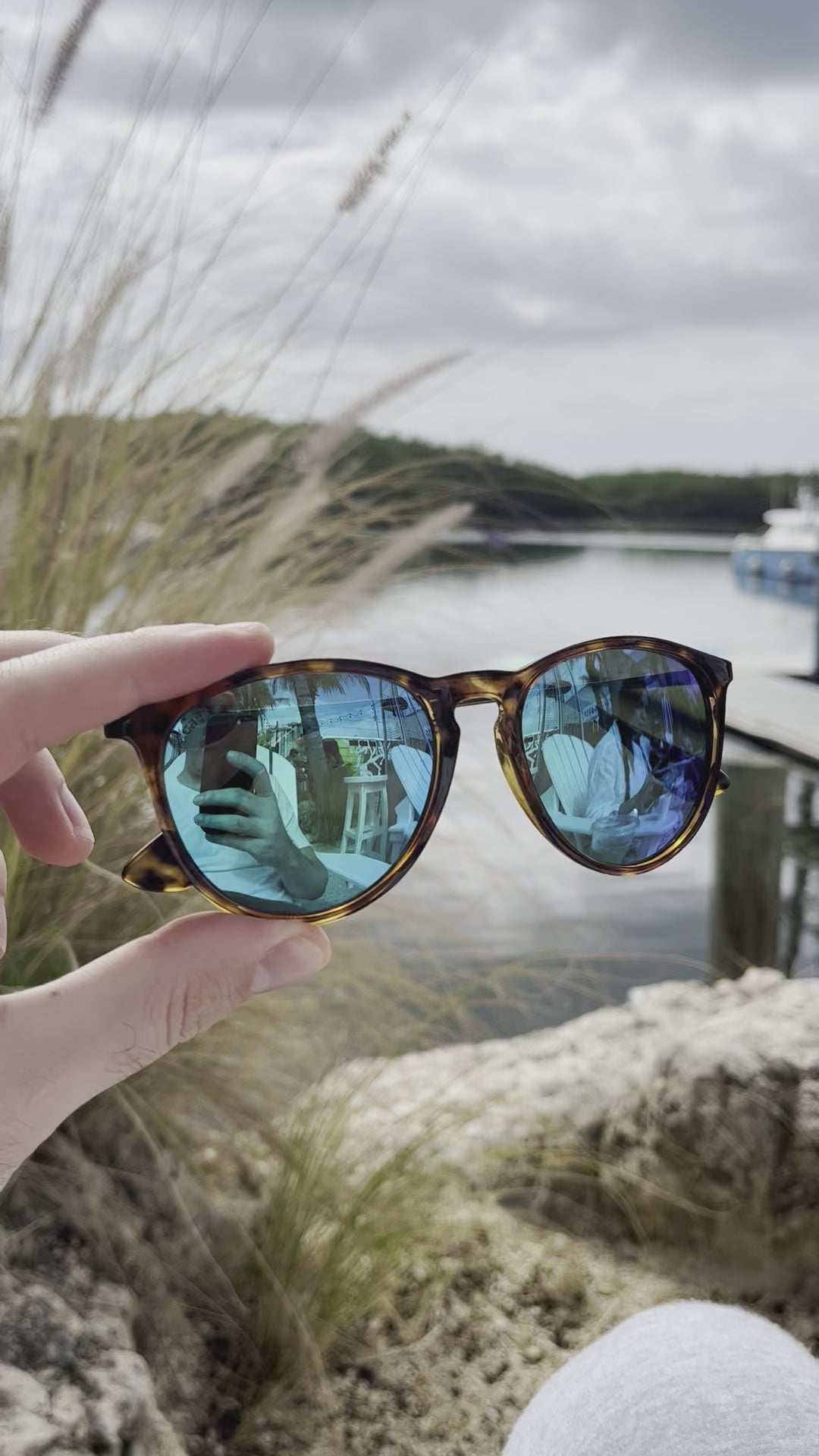 Tortoise Shell Sunglasses With Gold Metal Arms and Polarized Blue-Green Lenses