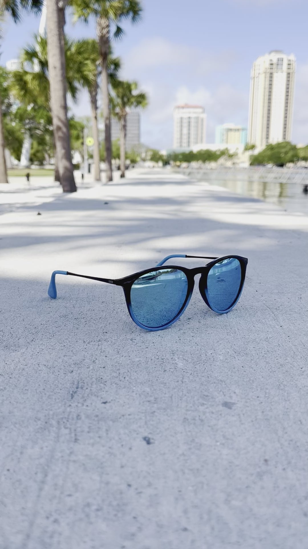 Black to Blue Gradient Sunglasses With Black Metal Arms and Polarized Lt Blue Lenses