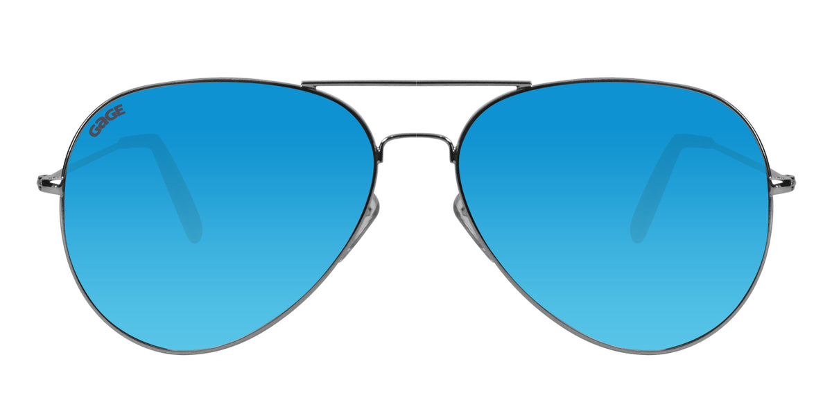 Silver Sunglasses With Polarized Sky Blue Mirrored Lenses