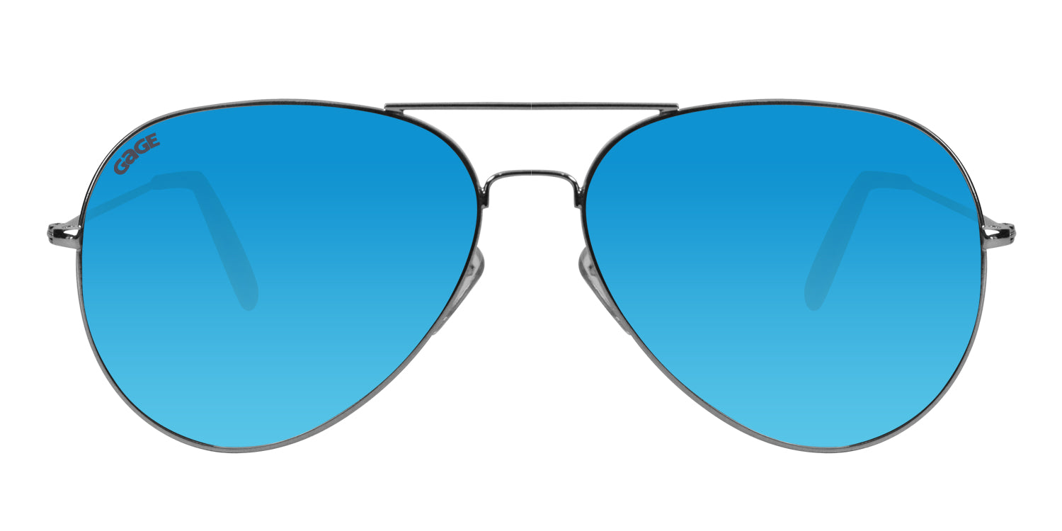 Silver Sunglasses With Polarized Sky Blue Mirrored Lenses