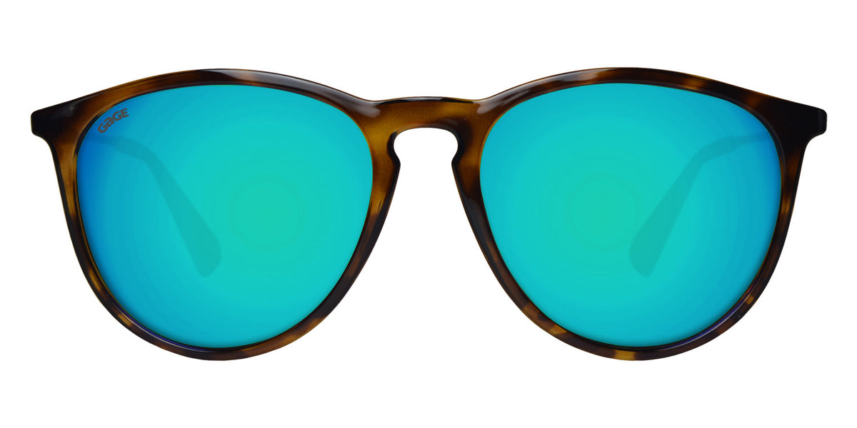 Tortoise Shell Sunglasses With Gold Metal Arms and Polarized Blue-Green Lenses