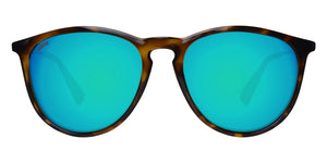 Tortoise Shell Sunglasses With Gold Metal Arms and Polarized Blue-Green Lenses