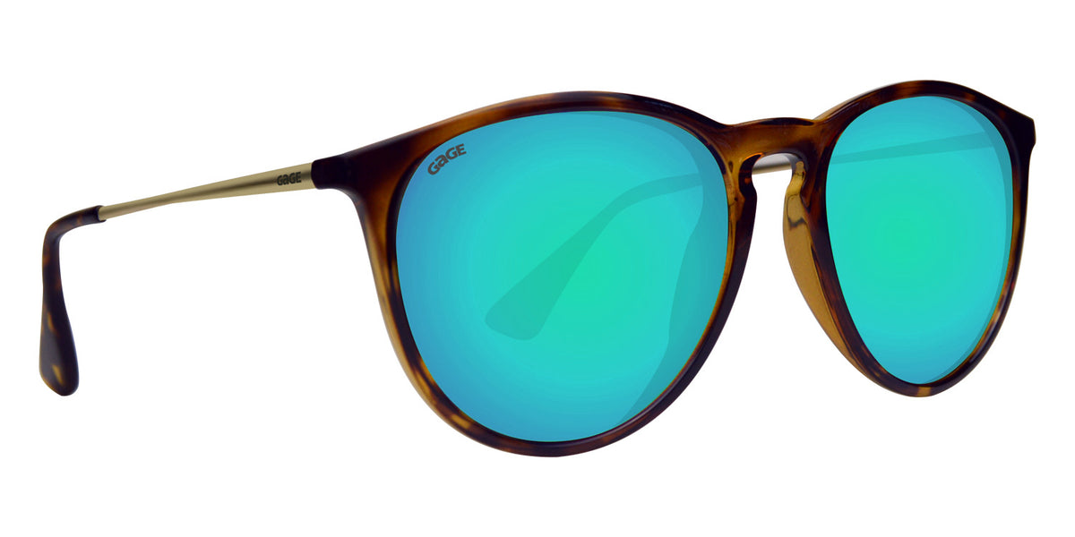 Tortoise Shell Sunglasses With Gold Metal Arms and Polarized Blue-Green Lenses