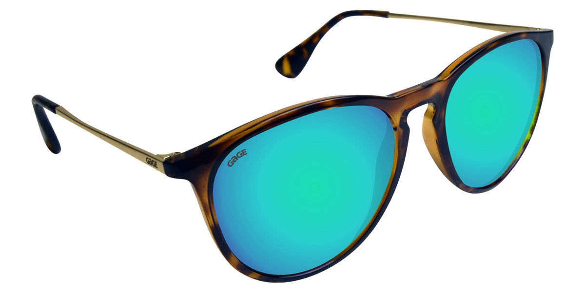 Tortoise Shell Sunglasses With Gold Metal Arms and Polarized Blue-Green Lenses