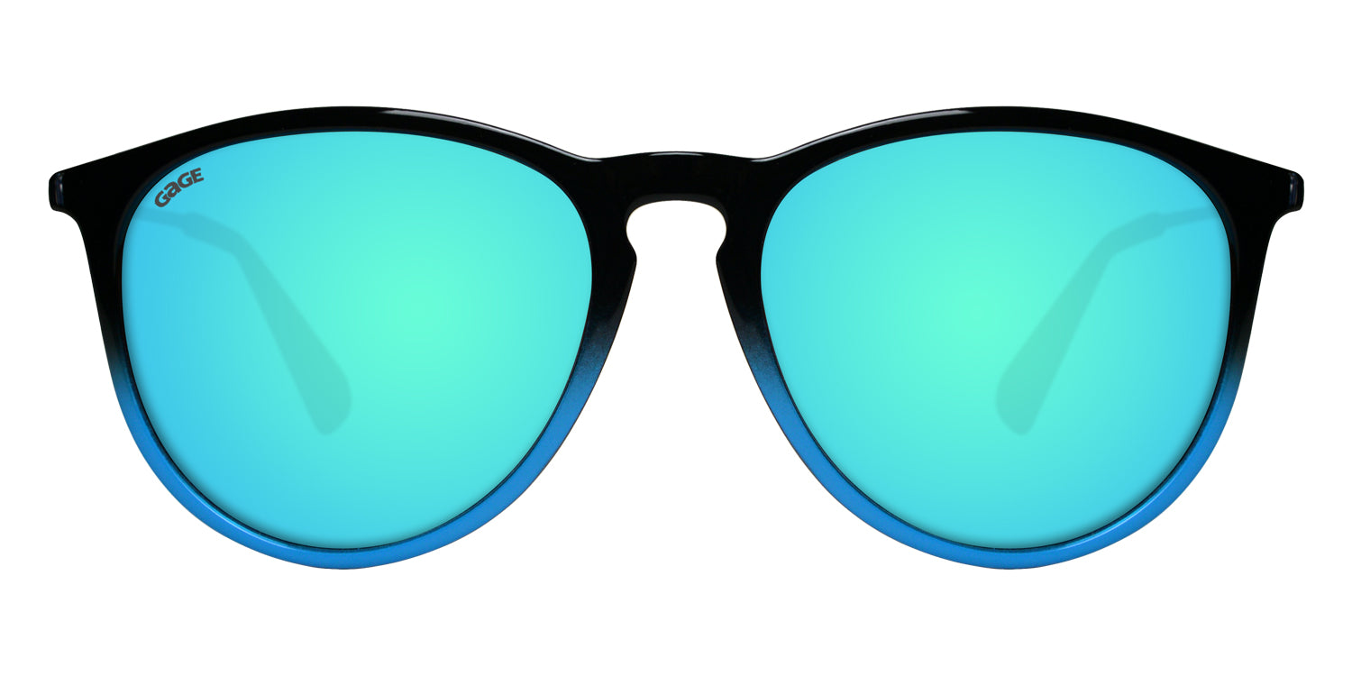 Black to Blue Gradient Sunglasses With Black Metal Arms and Polarized Lt Blue Lenses