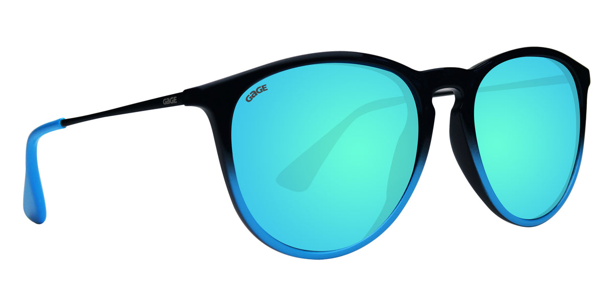 Black to Blue Gradient Sunglasses With Black Metal Arms and Polarized Lt Blue Lenses