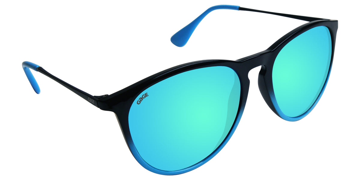 Black to Blue Gradient Sunglasses With Black Metal Arms and Polarized Lt Blue Lenses