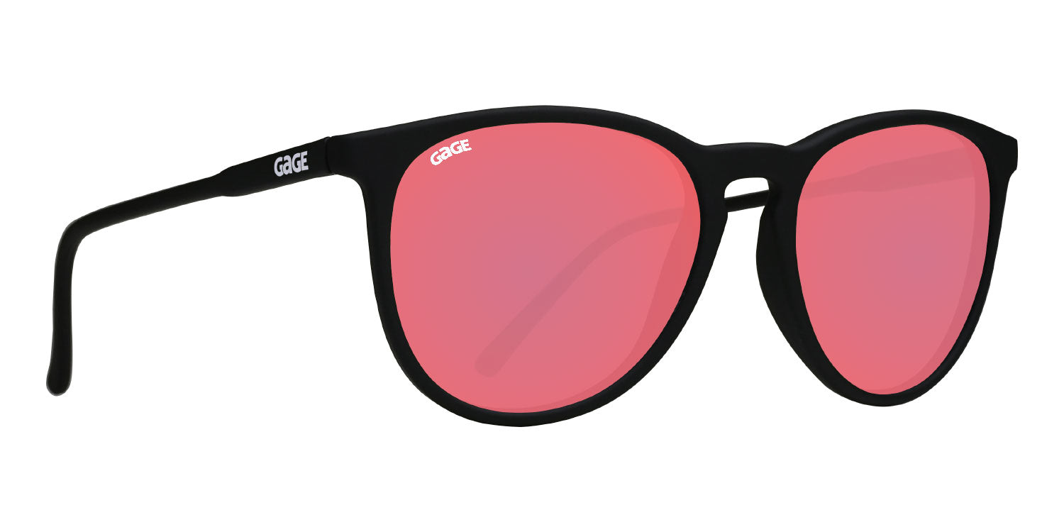 Black Round Eye Sunglasses With Berry Pink Lenses