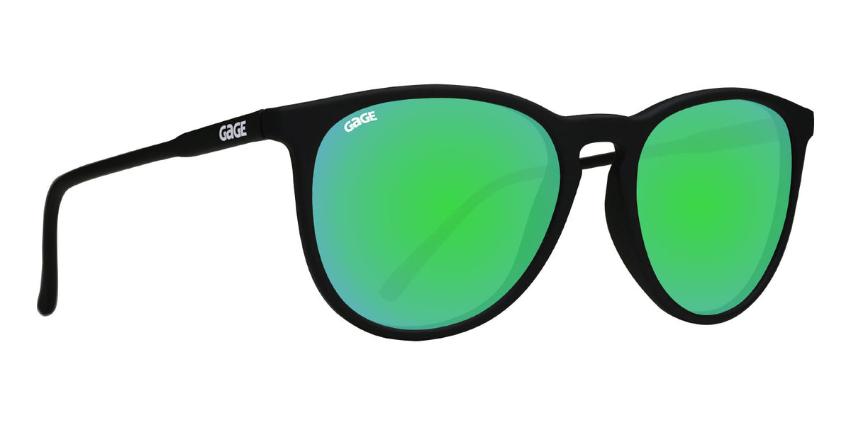 Black Round Eye Sunglasses With Green Lenses