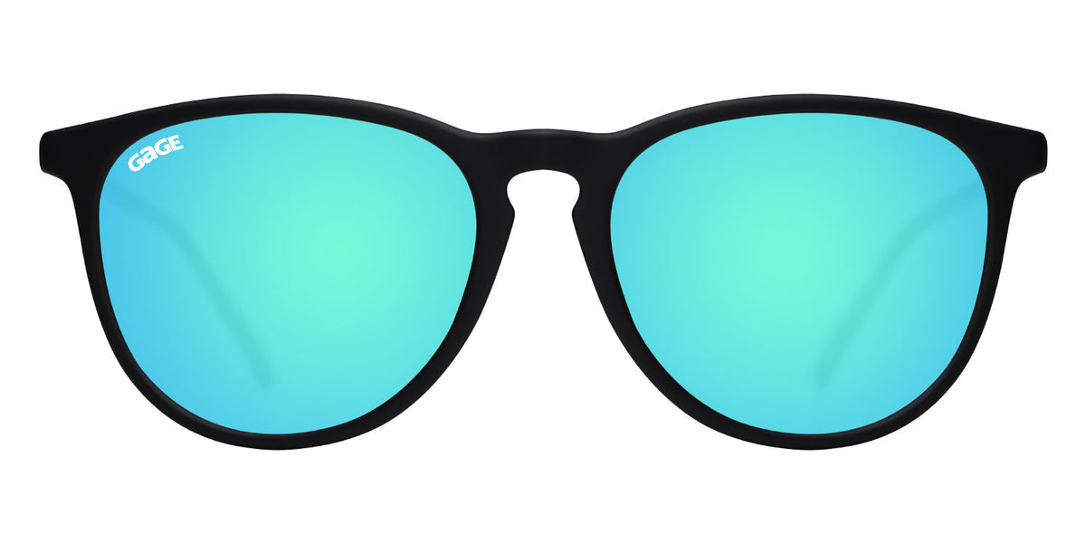Black Round Eye Sunglasses With Light Blue Lenses