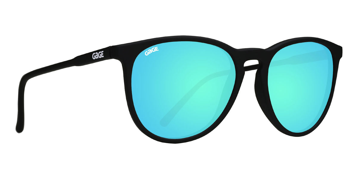 Black Round Eye Sunglasses With Light Blue Lenses