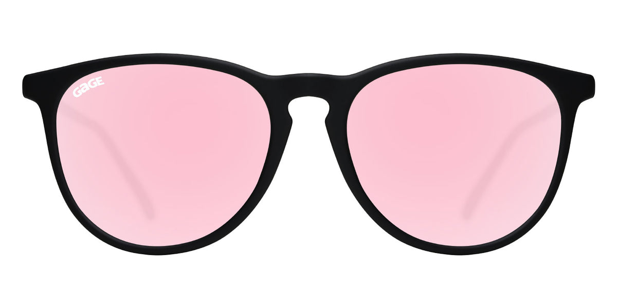 Black Round Eye Sunglasses With Rose Pink Lenses