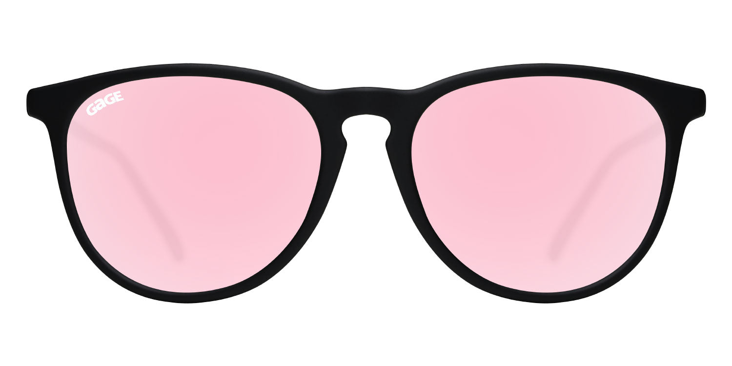 Black Round Eye Sunglasses With Rose Pink Lenses