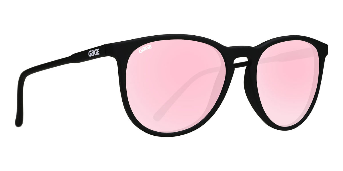 Black Round Eye Sunglasses With Rose Pink Lenses
