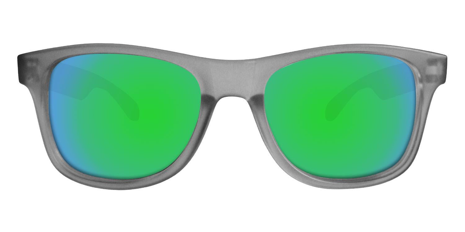 Grey Sunglasses With Green Mirrored Lenses