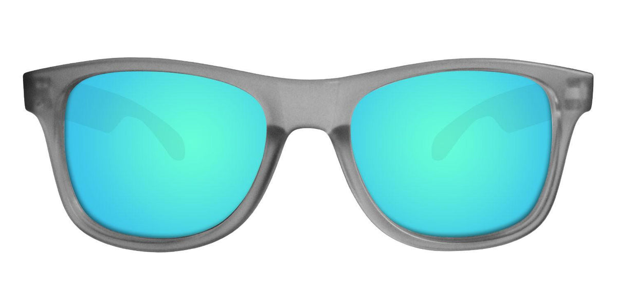 Grey Sunglasses With Light Blue Mirrored Lenses