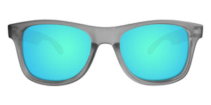 Grey Sunglasses With Light Blue Mirrored Lenses