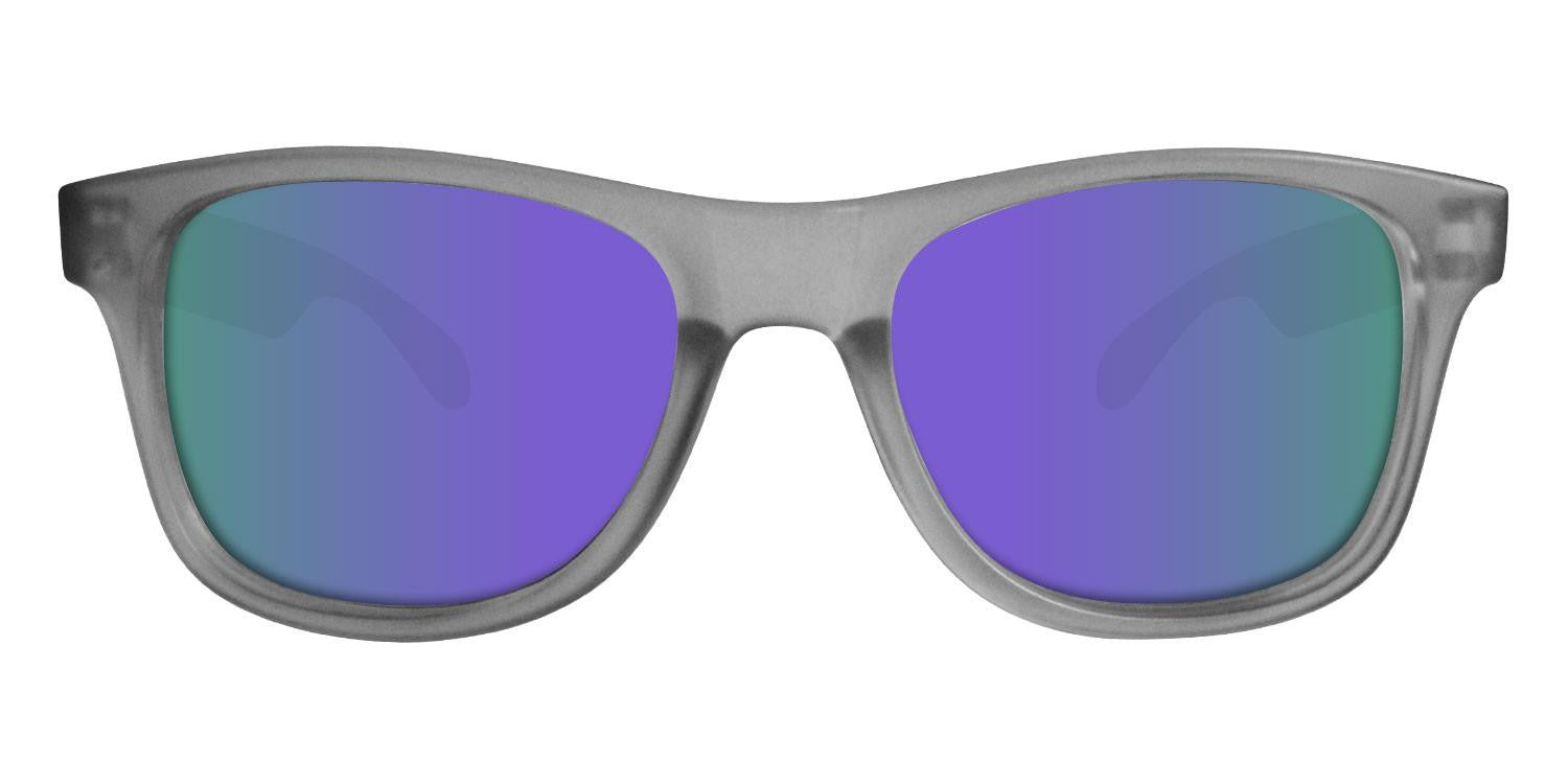 Grey Sunglasses With Purple Mirrored Lenses
