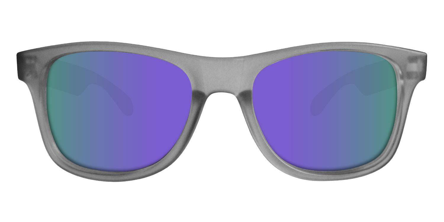 Grey Sunglasses With Purple Mirrored Lenses